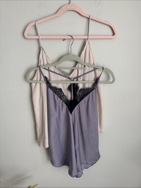 Free People Intimately Bundle of 2 Lace Satin Cami Tops XS/S Blush & Lavender